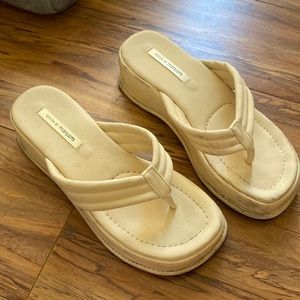 Chunky White Platform Sandals in Off-White Color